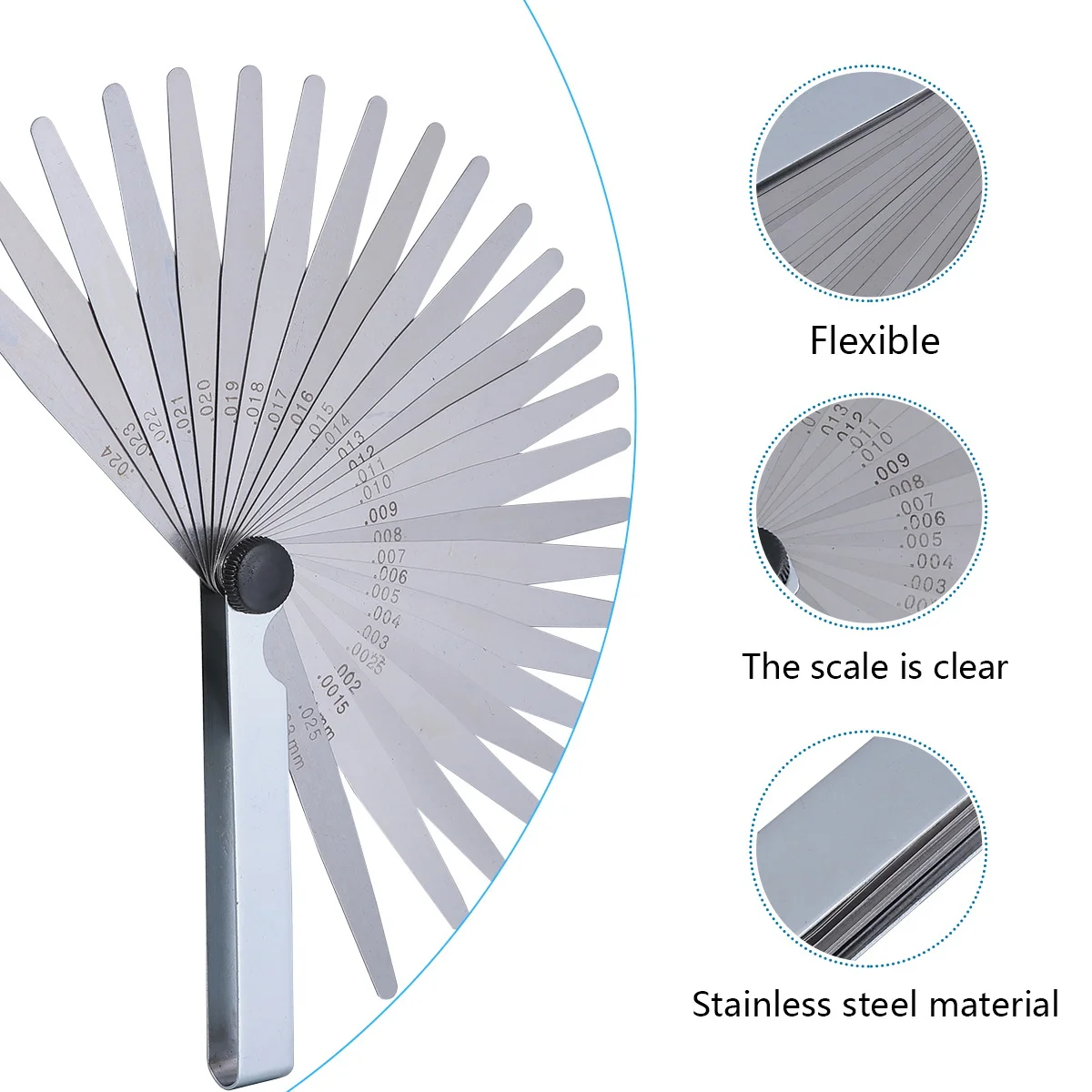

1Set Stainless Steel Feeler Gauge 26 Pieces Thickness Gap Measuring Tool for Mechanical Automobile Maintenance Durable Gap