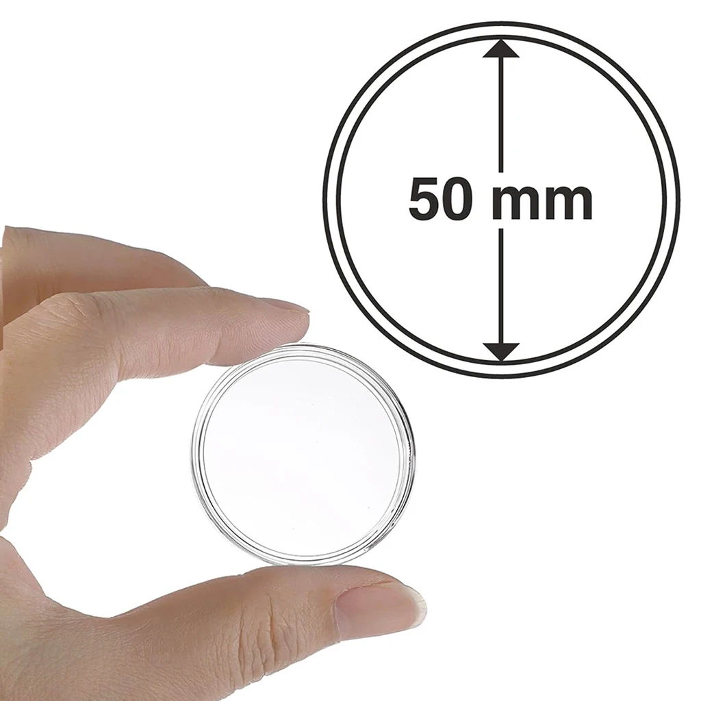 10Pcs Transparent Coin Capsules Cases 50mm Inside Diameter Coin Cases Storage Box for Coin Holder Collection Supplies