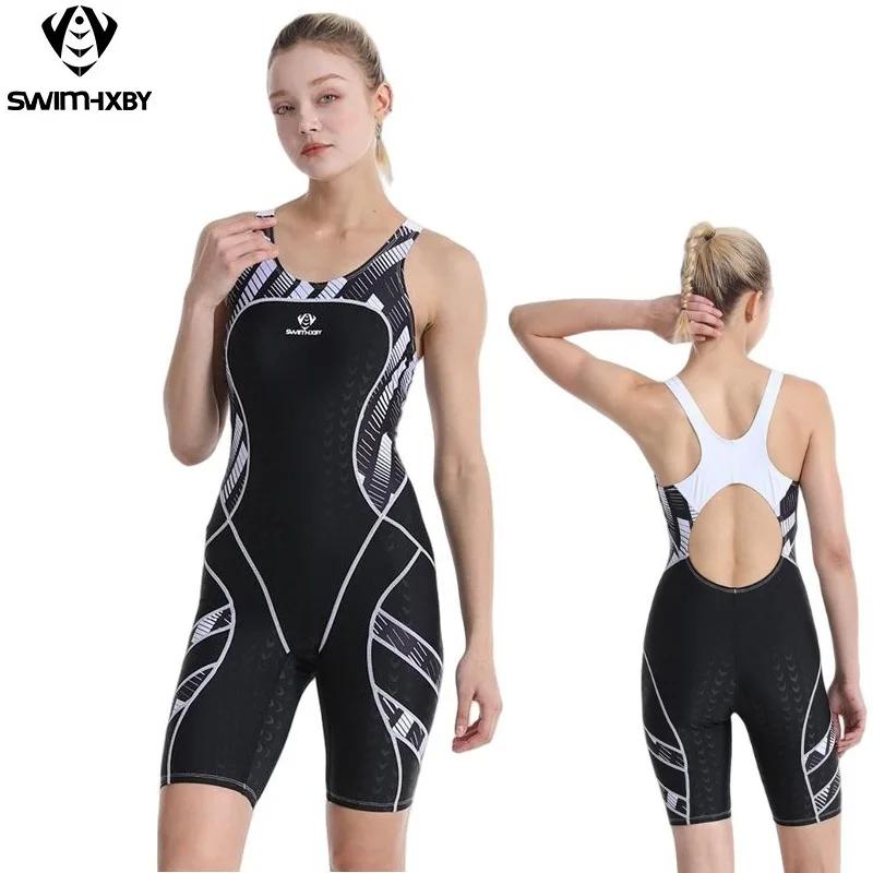 Women's Competition Swimwear Knee Length Resistant Training Swimsuit Quick Dry Breathable Kneesuit