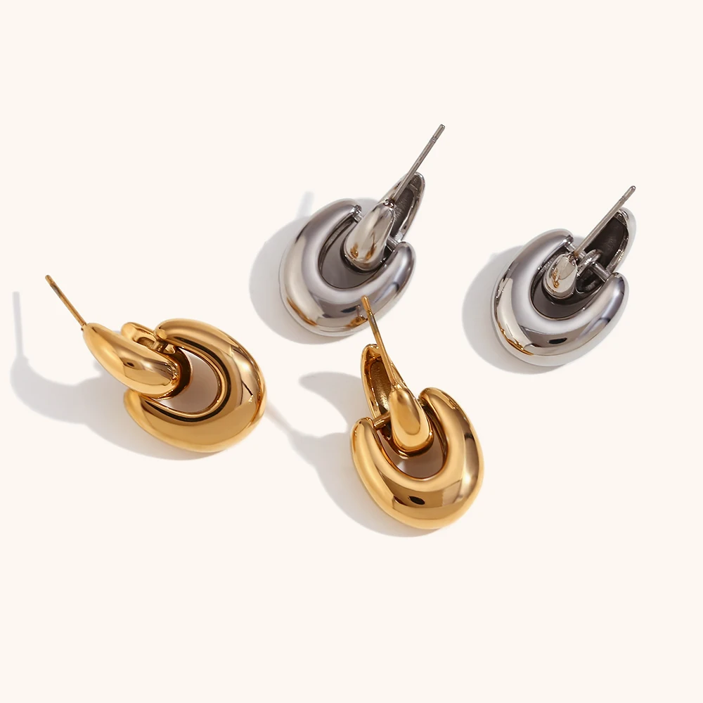 La.Muses C-type U-shaped Splicing Stainless steel Women\'s Earrings Waterproof Fashion Design Women\'s Simple Jewelry Gift