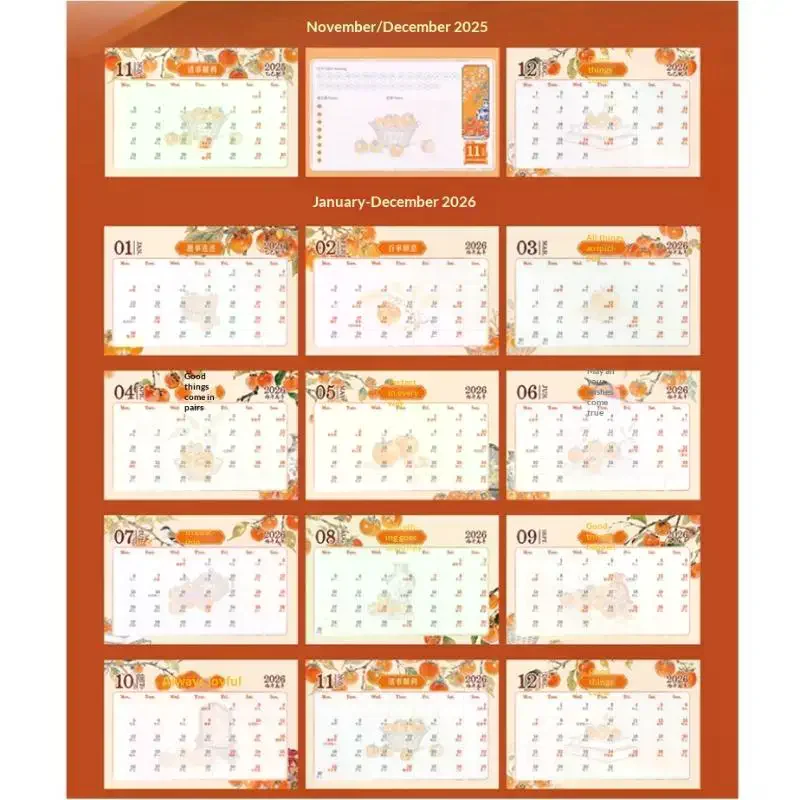 Nieuwe 2026 bureaukalender Retro Chinese grote desktopkalender Jaarlijkse takenlijst Maandelijkse dagelijkse kalenderplanner Tijdmanegement