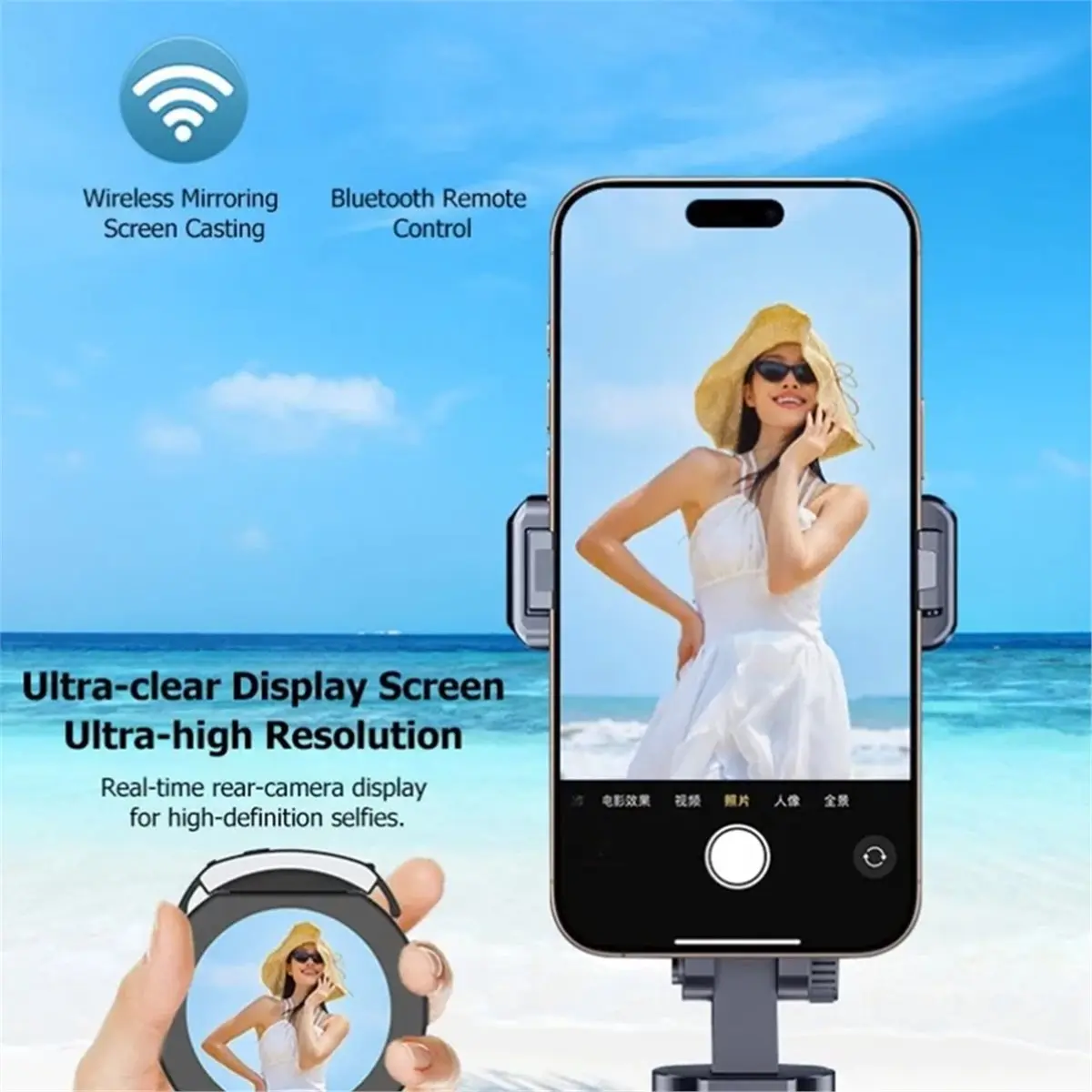 fitfit 2.1 Inch Round Phone Screen Projector Smartphone Screen Mirroring Device Wireless Phone Magnetic Selfie Screen for Vlog