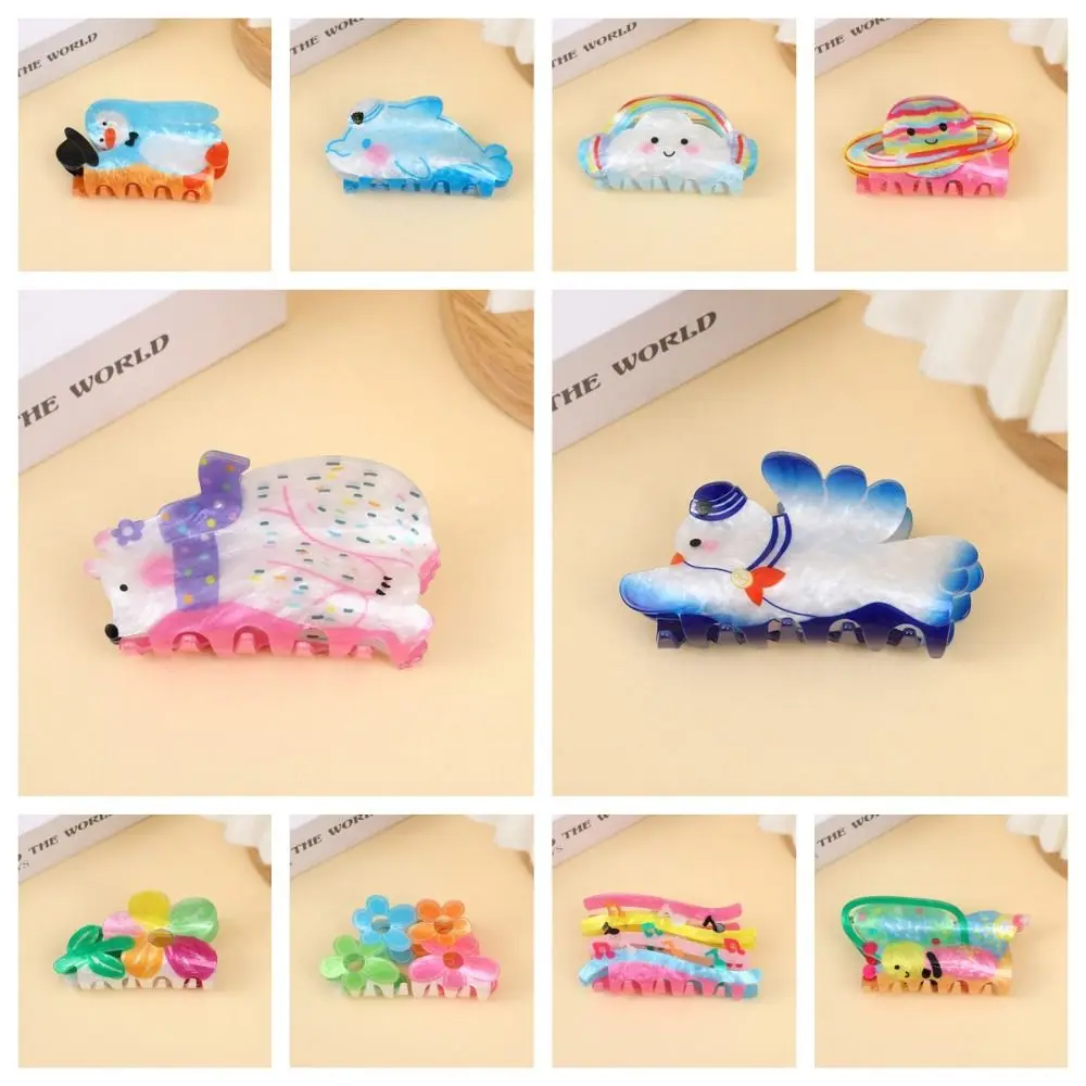 Acrylic Flower Hair Claw Fashion Dog Bear Rabbit Shark Clip Rainbow Geometry Animal Hair Clip Female