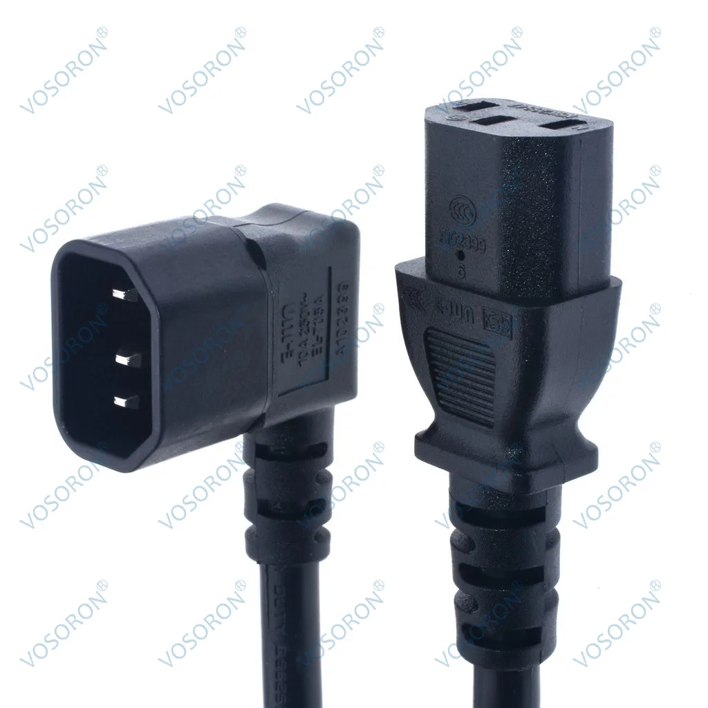 60CM Length Left Angled IEC 320 C14 Male to C13 Female Cord, C14 to C13 Power Extension Cable For PDU UPS