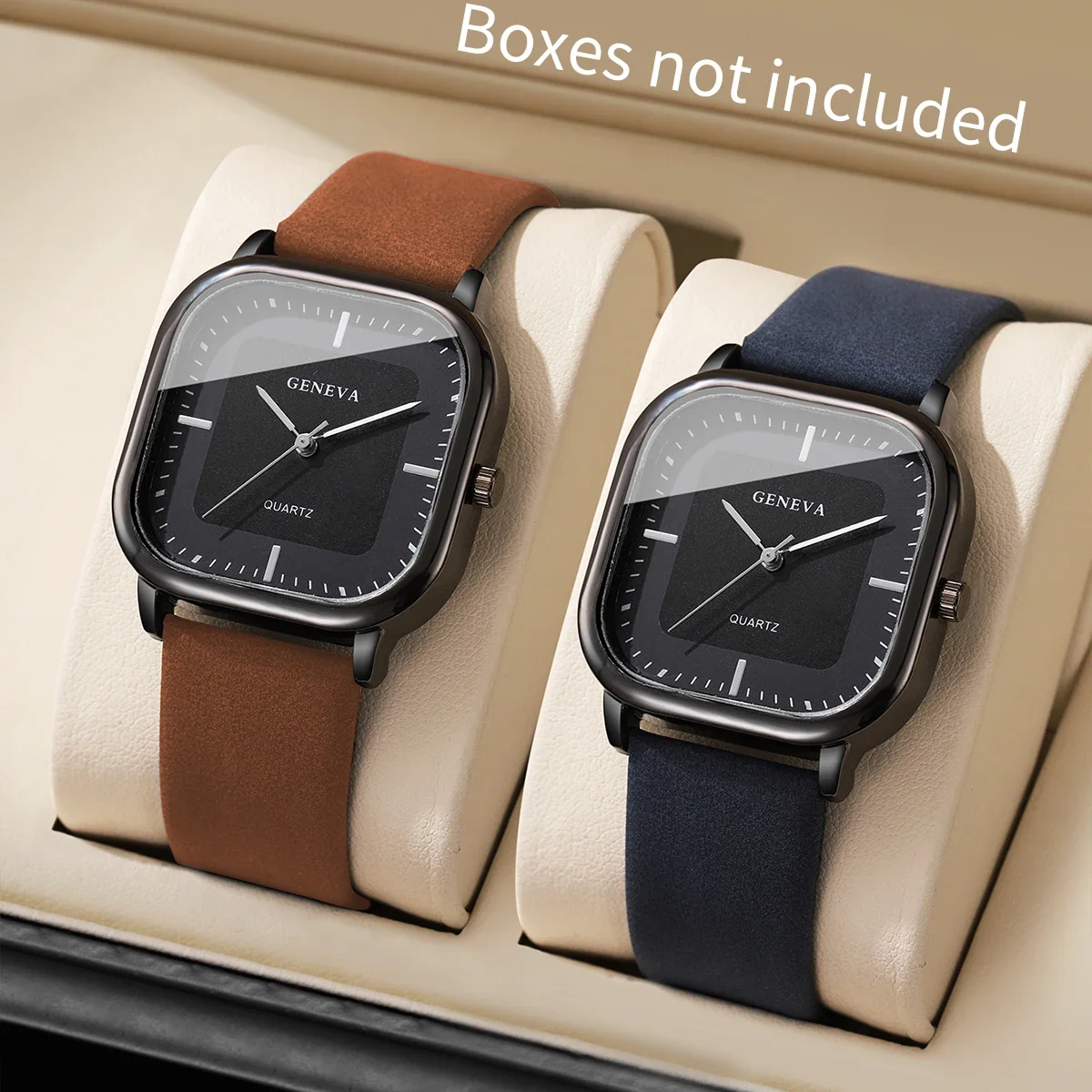 2PCS/Set Men Fashion Leather Strap Wristwatches Man Business Square Simple Dial Quartz Watch Reloj Hombre (Without Box)