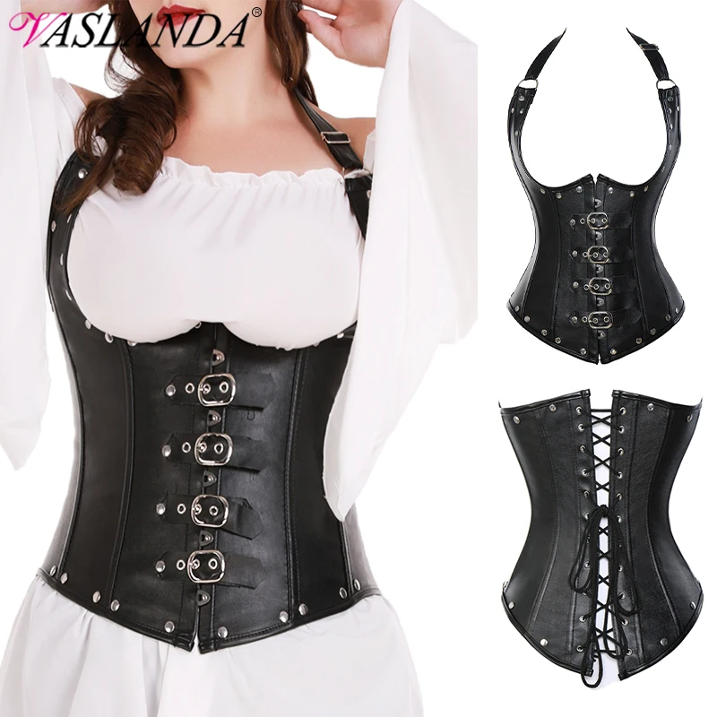 

Steampunk Steel Boned Lace up Back Sexy Body Bustier Overbust Corset Women Waist Cincher Buckled Corsets Black Plus Size S-6XL