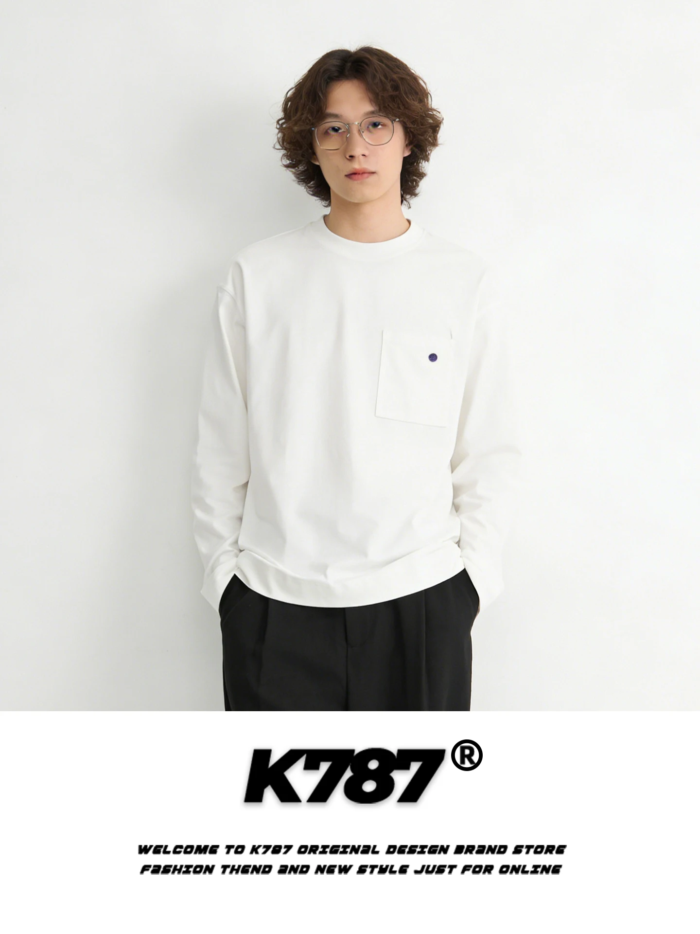 

Футболка K787 в американском стиле, повседневная, свободного кроя, с длинным рукавом, модная, простая, весенняя, базовая, для пар