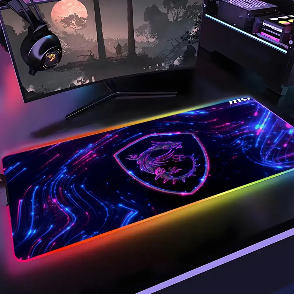 M-MSI Logo Mouse Pad Gamer Rgb Desk Mat Back Light Led Mousepad Setup Gaming Accessories Deskmat Big Mousepad Backlight