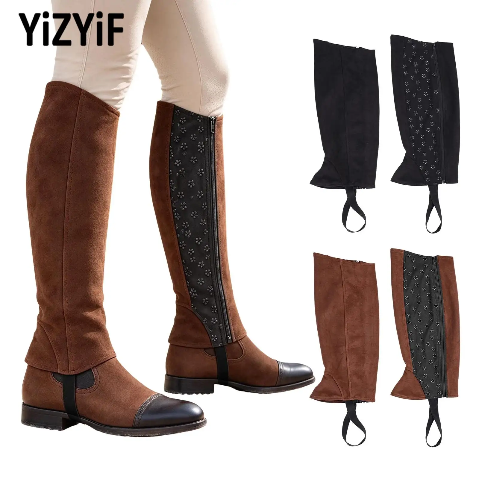 Adult Equestrian Half Chaps Abrasion-proof Leg Guards Horseback Riding Ankle Gaiters Zipper for Training Performance Competition