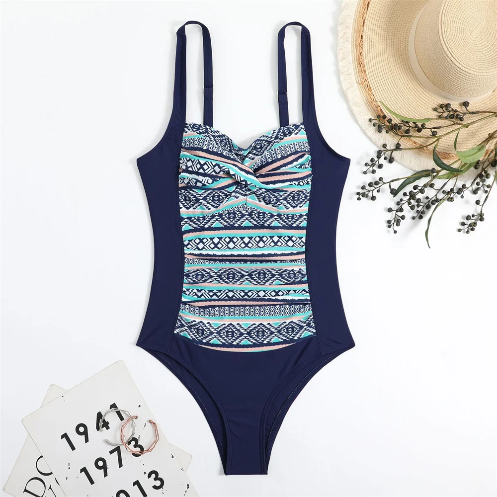 Vintage Print Bikini Patchwork Badeanzug Push Up Bademode Frauen Ein Stück Badeanzüge Strand Outfit Biquinis Feminino Trend