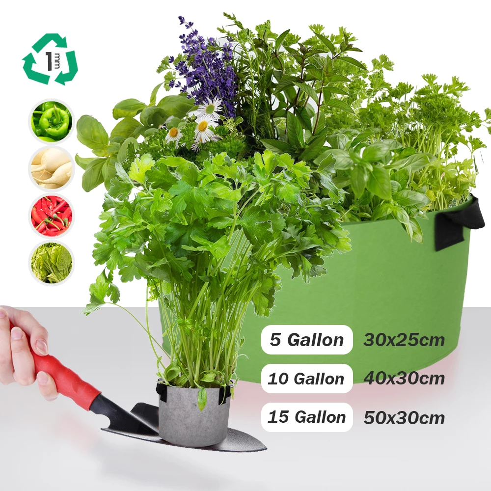 ถุงใส่ Grow สำหรับปลูกผักพร้อม - Plant Nursery Grow Bags Fabric 5 Gallon บทวิจารณ์และราคา