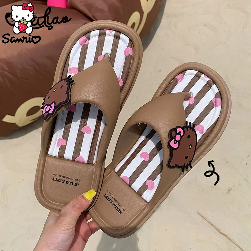 Sanrio Hello Kitty Flip Flop Girl Summer Outdoor Indoor Flat Sandals Kuromi My Melody Cinnamoroll Beach Sandals Fashion Slippers