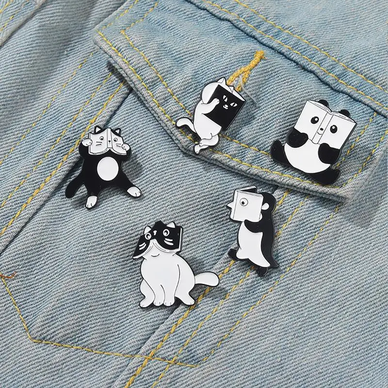 Lovely Animal Enamel Pin Custom Cat Penguin Panda Read A Book Brooch Bag Lapel Pin Cartoon Funny Badge Jewelry Gift for Kid