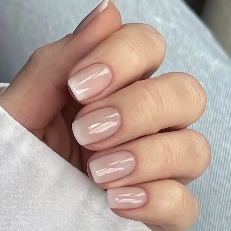 Romantic French White Nude Pink Gradient Chic Varied Short Fake Nails Art False Nails Charming Tip Press on Nails Manicure Tools