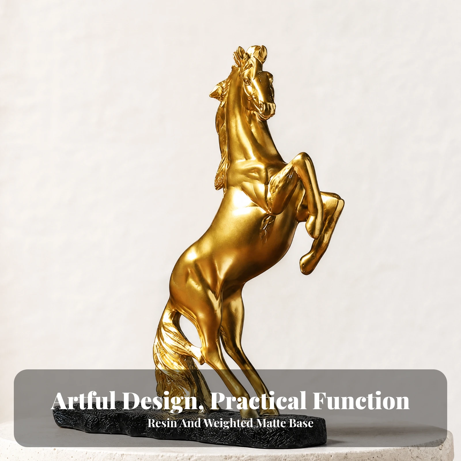 Horse-Shaped Wine Bottle Rack Sculptural Rearing Horse Wine Holder Golden Compact for Dining Table, Sideboard