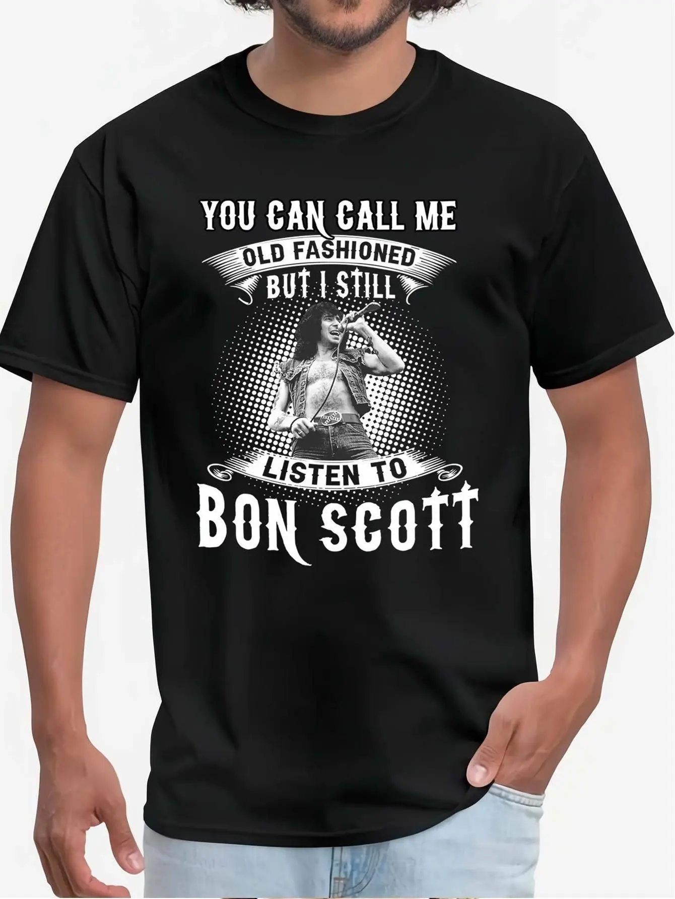 Camiseta con estampado conmemorativo de Bon Scott para hombre - Camiseta vintage con temática de rock con la frase "I Still Listen to Bon Scott"
