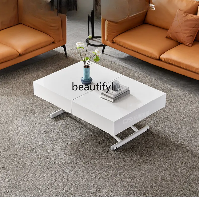 Lifting Coffee Table Dual-Use Square Multi-Functional Retractable Small Apartment Living Room Home Dining Table