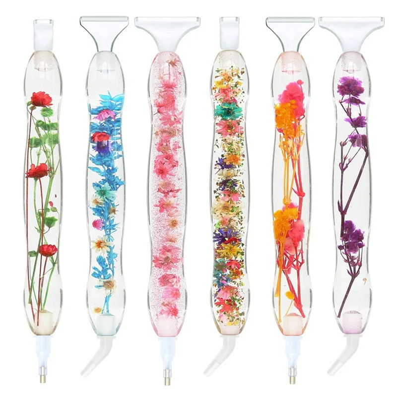 1set Flower Design Resin 5D Diamond Painting Pen, Colorful Point Drill Pen with 6 Heads DIY Arts Crafts Handmade Accessories
