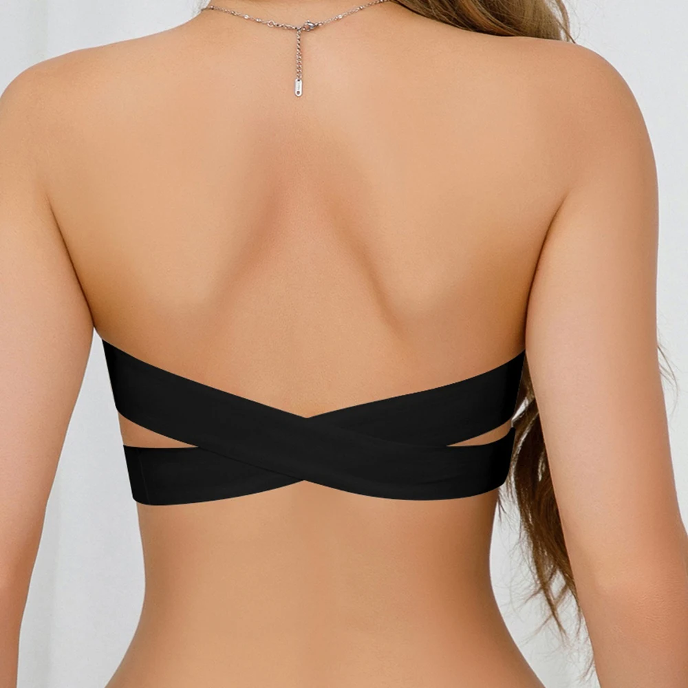 1PC Strapless Bras for Women Non-Slip Bralette Side Closure Criss Cross Padded Wireless Tube Top Underwear Bralette image 3