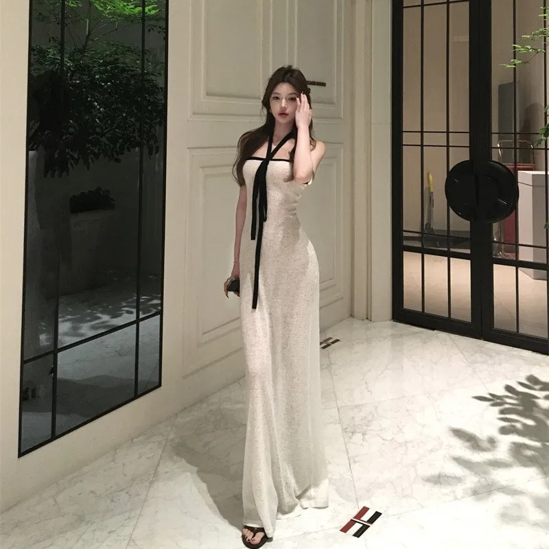 Dresses Sleeveless Womens Dress Red Elegant Spring Silk Sheer Perspective Transparent Ditsy Layered Picnic Lightweight Flowing