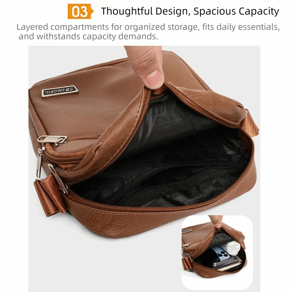 Fashion PU Leather Men's Shoulder Bag Black Brown Large Capacity Single Backpack Waterproof Men's Messenger Bags Outdoor