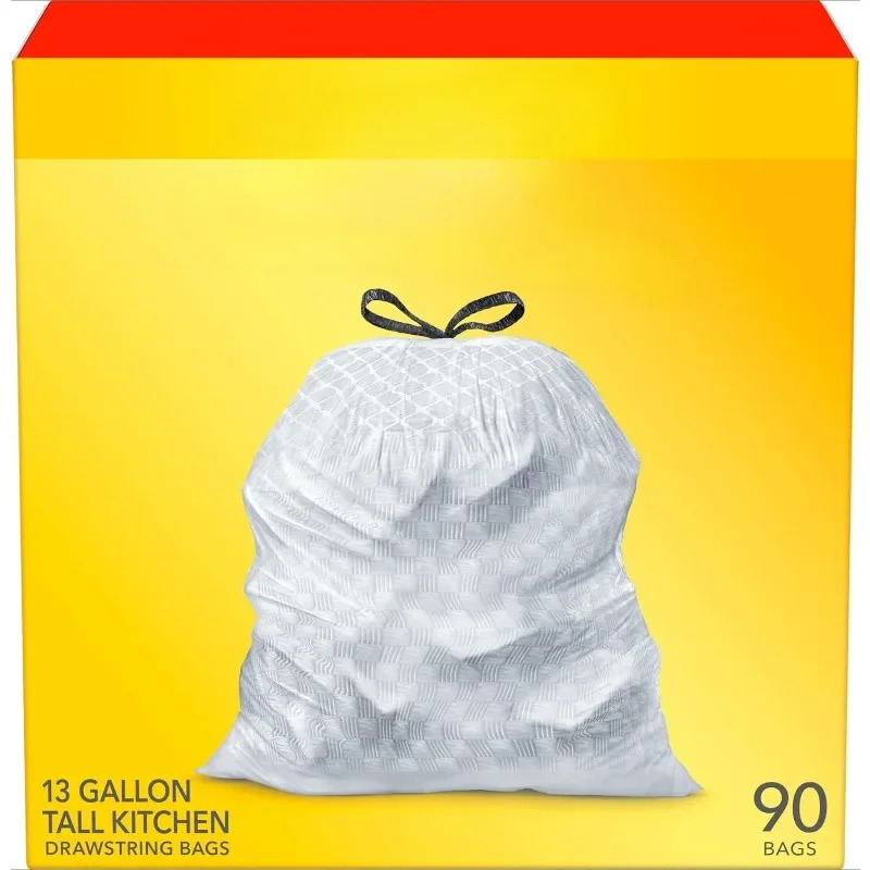 

Trash Bags, Tall Kitchen Drawstring Garbage Bags (Package May Vary), White, 13 Gallon, 90 Count