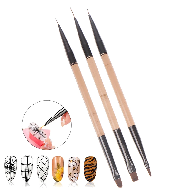 3Pcs Double Ended 7/9/11mm Liner Painting Brush Nail Art Flat Round Drawing Flowers DIY Petal Pen Tools