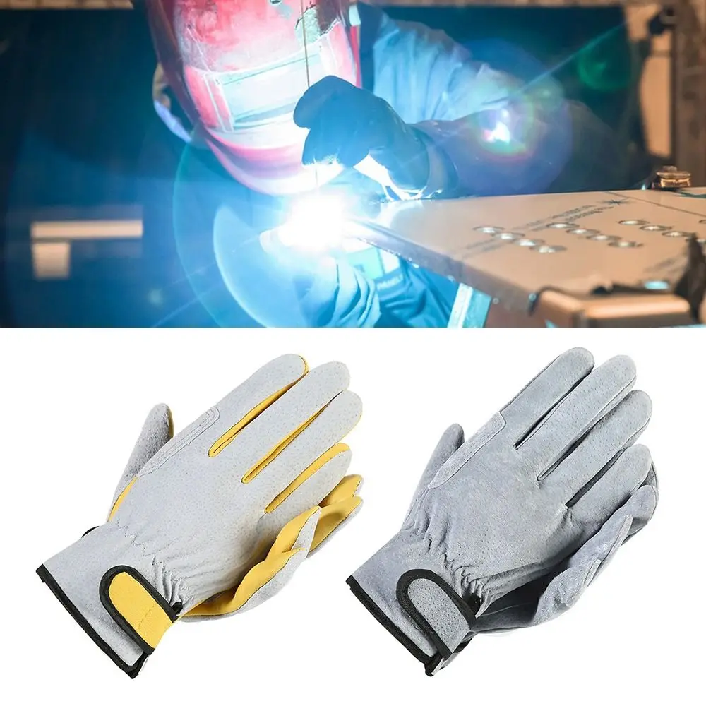 Tool Grey Yellow Welding Gloves Leather Heat-Resistant Anti-cutting Glove Oven Fireplace Flame Retardant Work Gloves