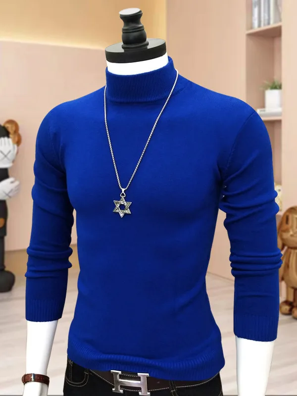 

Faionable Knitted Sweater f High Collar Slim Fit Warm Inner Wear for Men Sli Color Busin Casual Winter Top