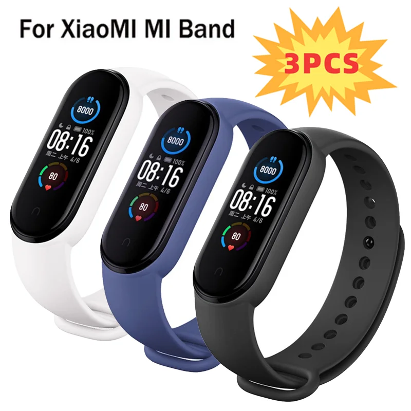 Silicone Substituição Pulseira para Xiaomi Mi Band, Strap Sport, Pulseira, Smartwatch Acessórios, 7, 6, 5, 4, 3, 3Pcs