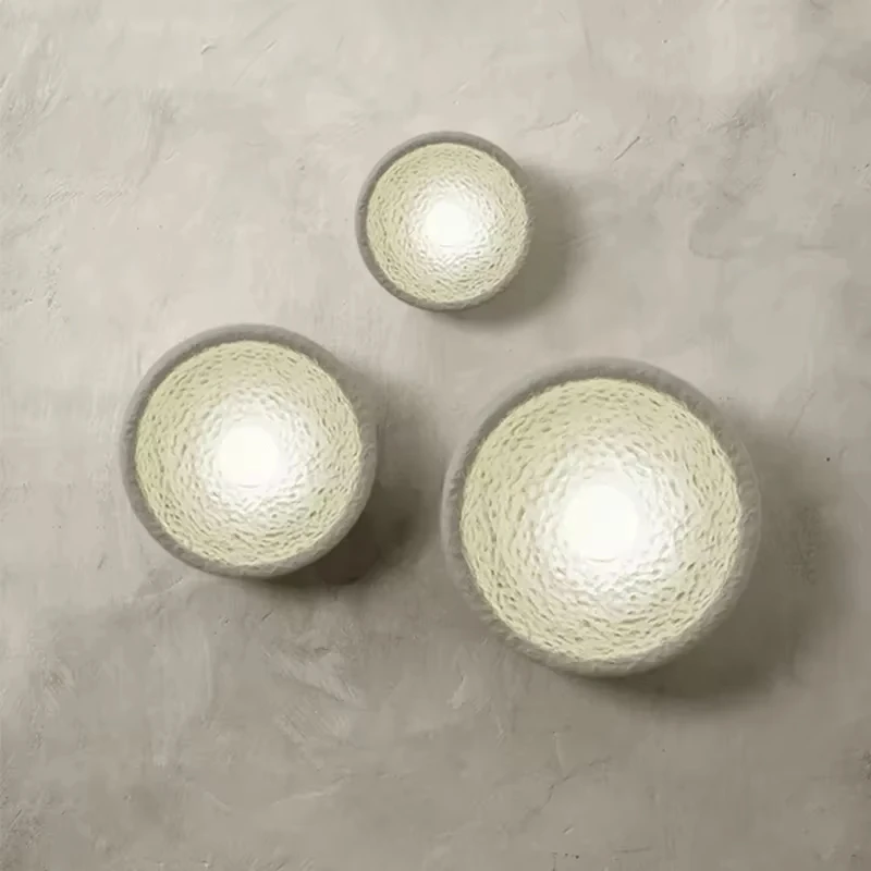 Wabi Sabi Textured Resin Wall Lamp Japanese Minimalist Round Bowl Wall Sconce Indoor Bedroom Bedside Corridor Cafe Homestay Deco