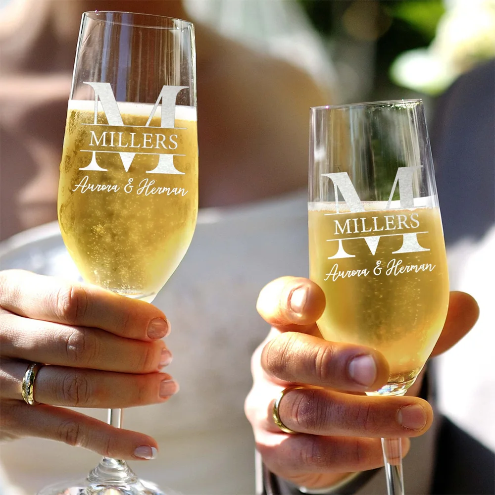 Champagne Flutes Personalized,Wedding Champagne Flutes, Engraved Custom Wedding Toasting Glasses,Bride & Groom Champagne Glasses