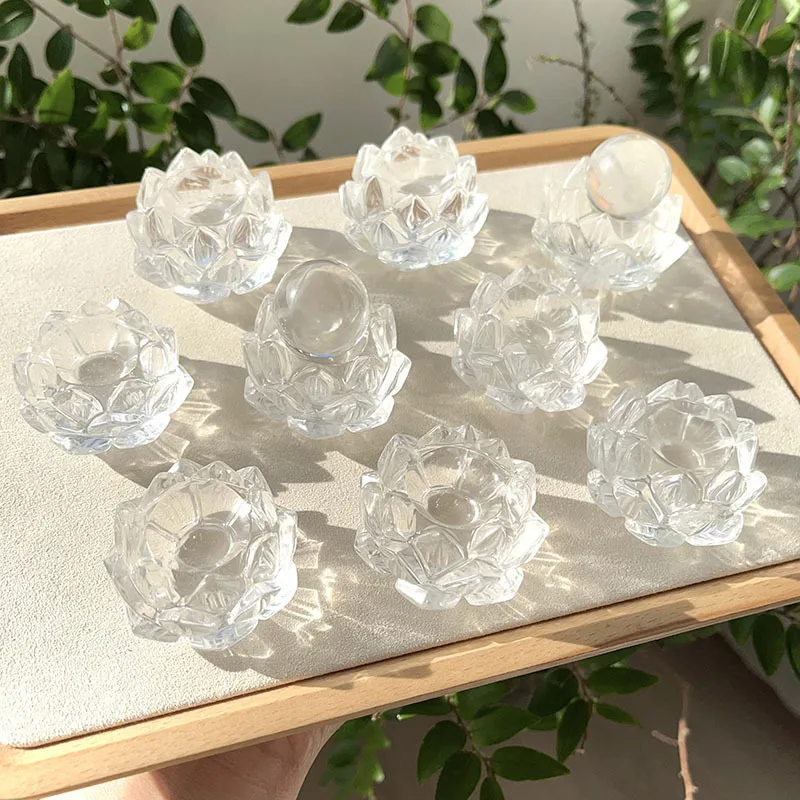 

5CM Natural Clear Quartz Lotus Carving Healing Stone Energy Gemstone Cute Home Decoration Gift 1PCS