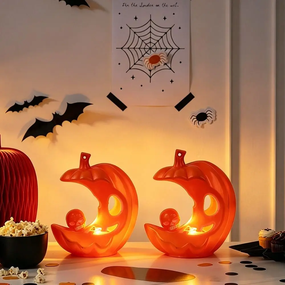 12Pcs Glowing Halloween Pumpkin Light Scary Plastic Skull Light Portable Creative Pumpkin Ornament Night Light Party Decoration