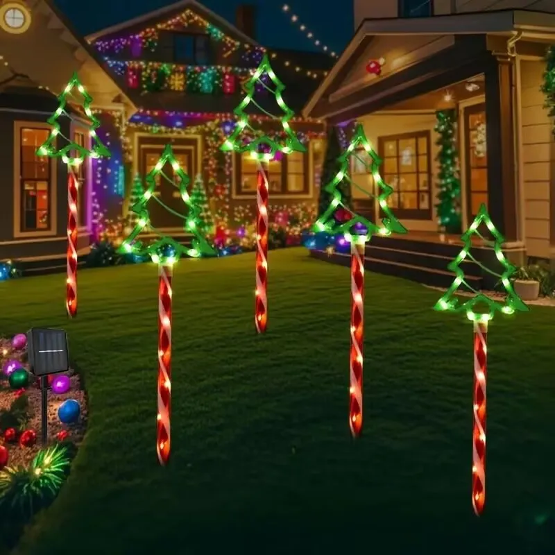 

5pcs Christmas Tree Solar Ground Plug Light For Courtyard Holiday Decoration Festive Atmosphere Light Lawn Lights Driveway Decor