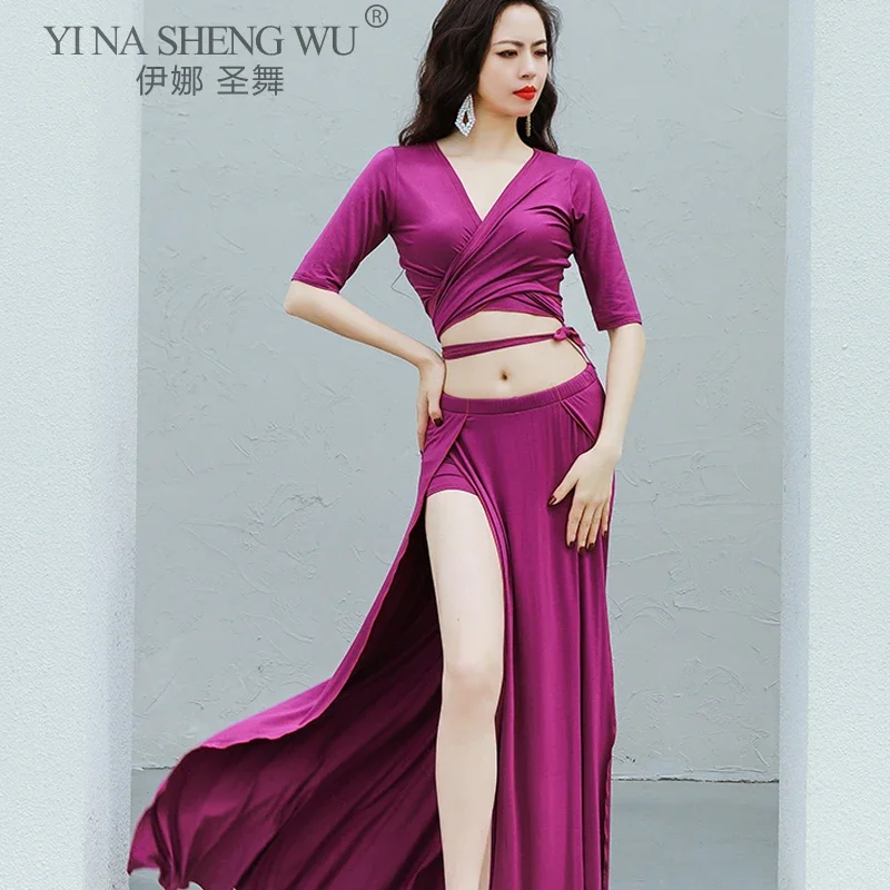 

Belly Dance Suit Modal Top Half Sleeve Split Long Skirt Performance Clothes Set Oriental Dancing Woman Elegant Practice Clothing