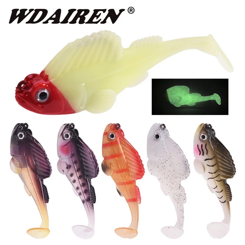 1 Pcs Silicone Wobblers Soft Bait Paddle Tail Sinking Swimbaits Jig Hooks Fishing Lure Dark Sleeper Glow for Bass Trout Pike