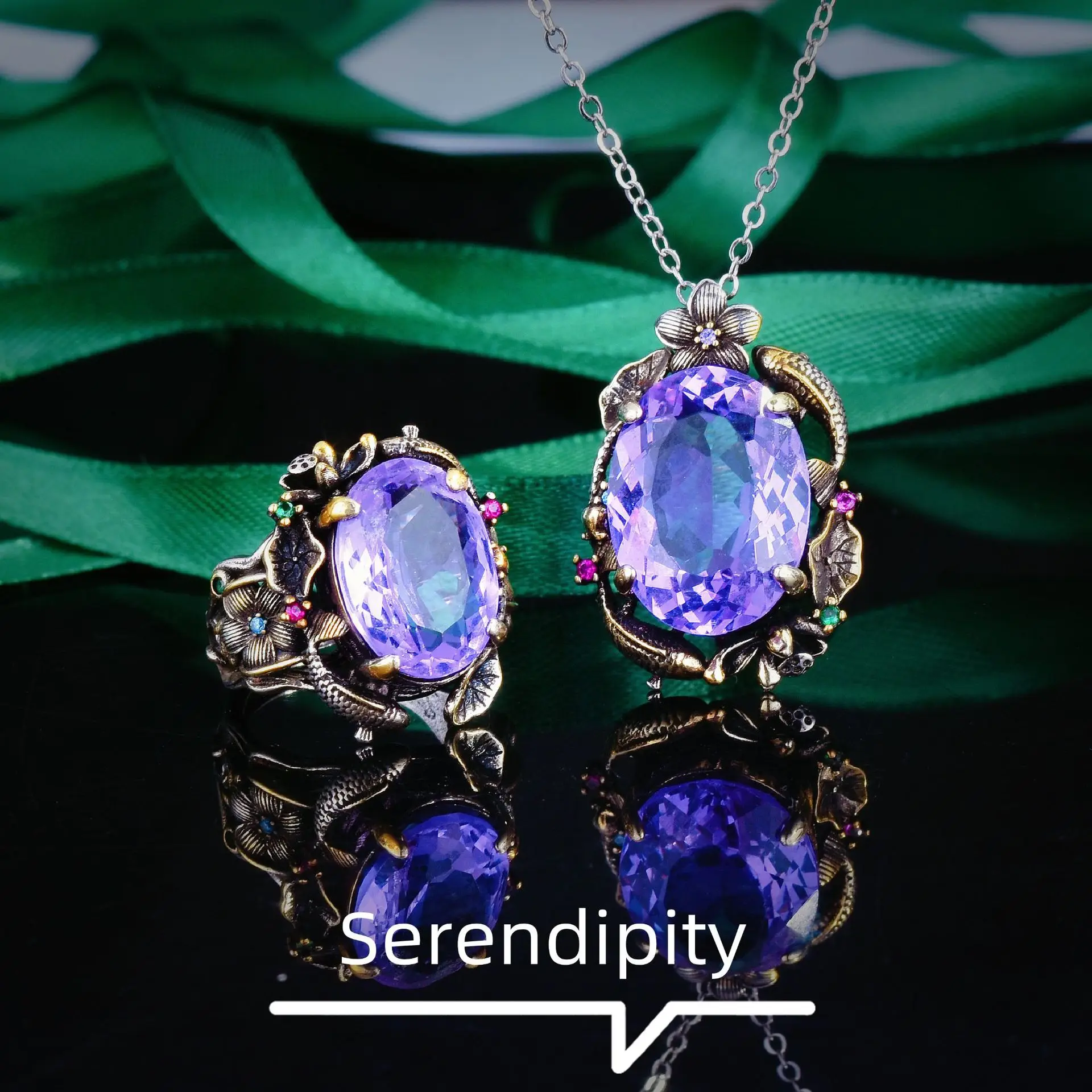 Luxurious Imitated Amethyst Vintage Jewelry Sets For Women Bracelets Earrings Pendant Necklaces Rings Birthday Motherโs Day Gift