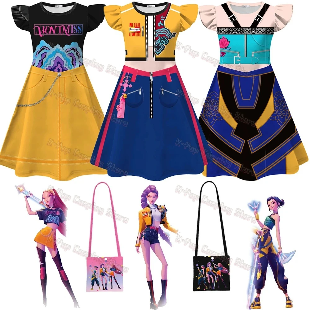 

KPop Demon Hunters Dress Baby Girls Rumi Mira Zoey Cosplay Costume Casual Dresses Toddler Girl Princess Party Vestidos Halloween