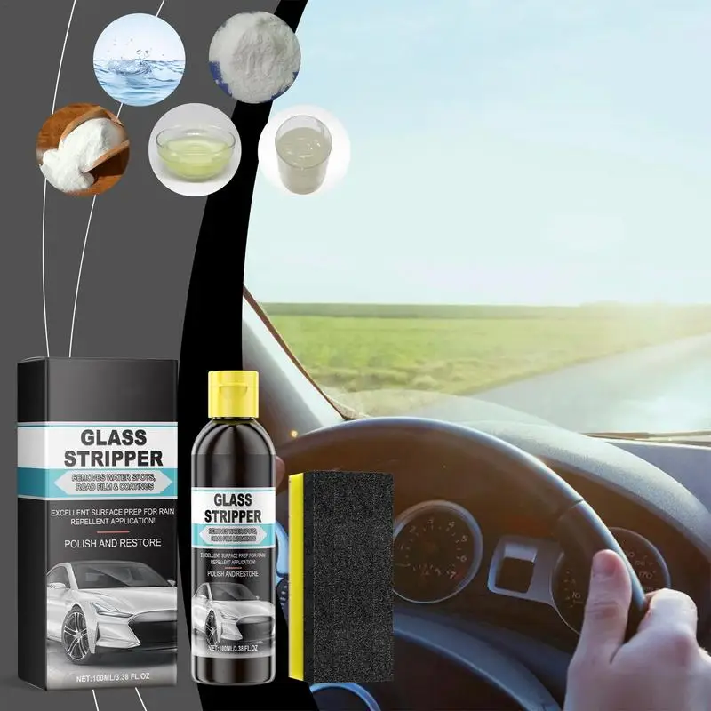 Car Window Detailing Oil Film Cleaner Anti-Fog 100ml Auto Window Cleaner Liquid With Sponge Rainproof Car Glass Cleaner Liquid