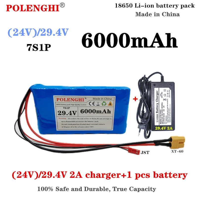 

POLENGHI 29.4V 6000mAh 7S1P 18650 rechargeable lithium-ion battery pack with built-in BMS circuit protection board