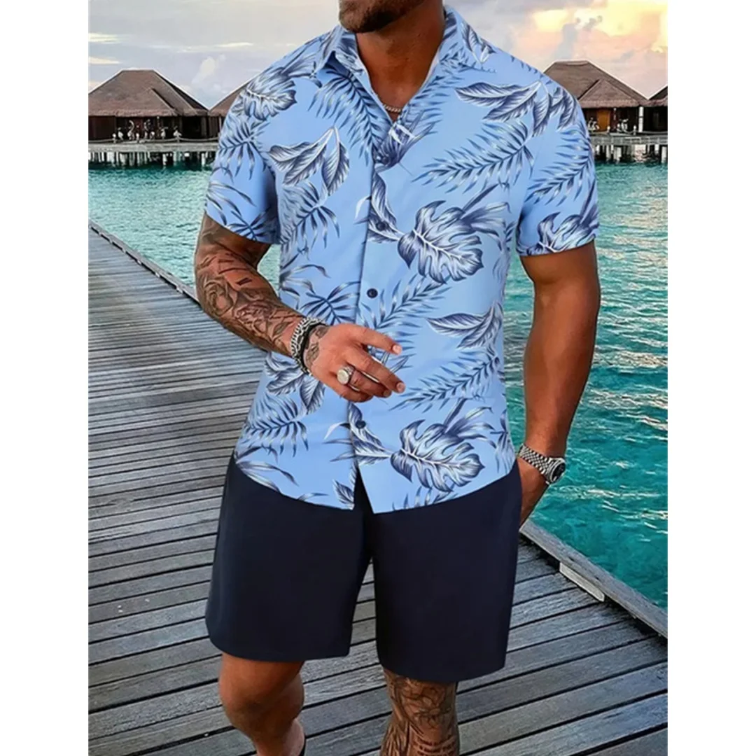 Summer Floral Hawaiian Polo Short Sleeves Unisex Beach Shirt Summer Short Sleeved Floral Shirt Men's Beach Suit Hawaiian Island