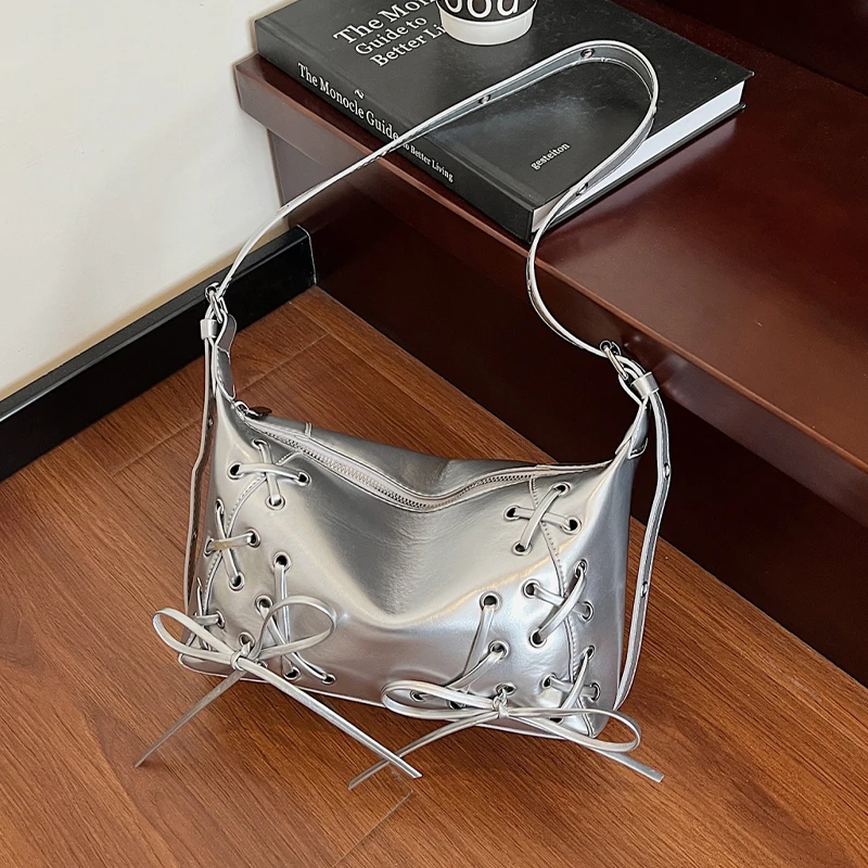 

Fashion Bow Handbag Underarm Purse Korean Style Sweet Ladies Shoulder Bag Luxury Silver Bolsas Versatile Small Crossbody Bag