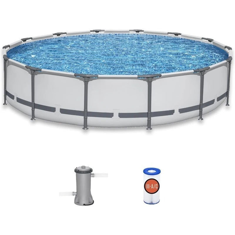 

14' x 33" Round Above Ground Swimming Pool Set, 530 GPH Filter Pump, Tritech Puncture Resistant Liner, ClickConnect Steel Frame