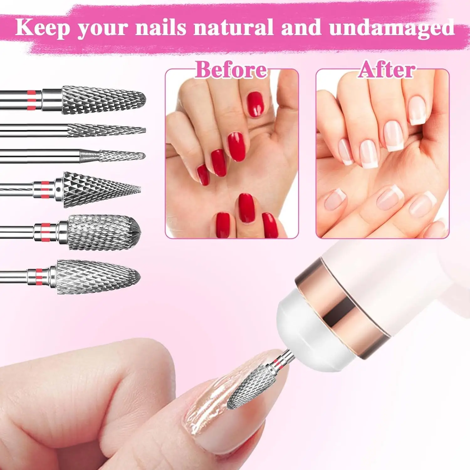 Tungsten Carbide Nail Drill Bits Set 3/32 Inch E-File for Acrylic Gel Removal Polishing Manicure Pedicure Salon Home Tool