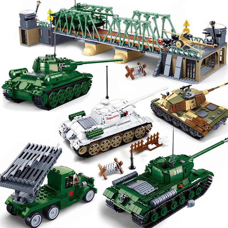 Military ww2 Cannon Assault Armored Vehicle Battle Tank Car Truck Army Weapon Building Blocks Sets  Model King Kids Toys Gift