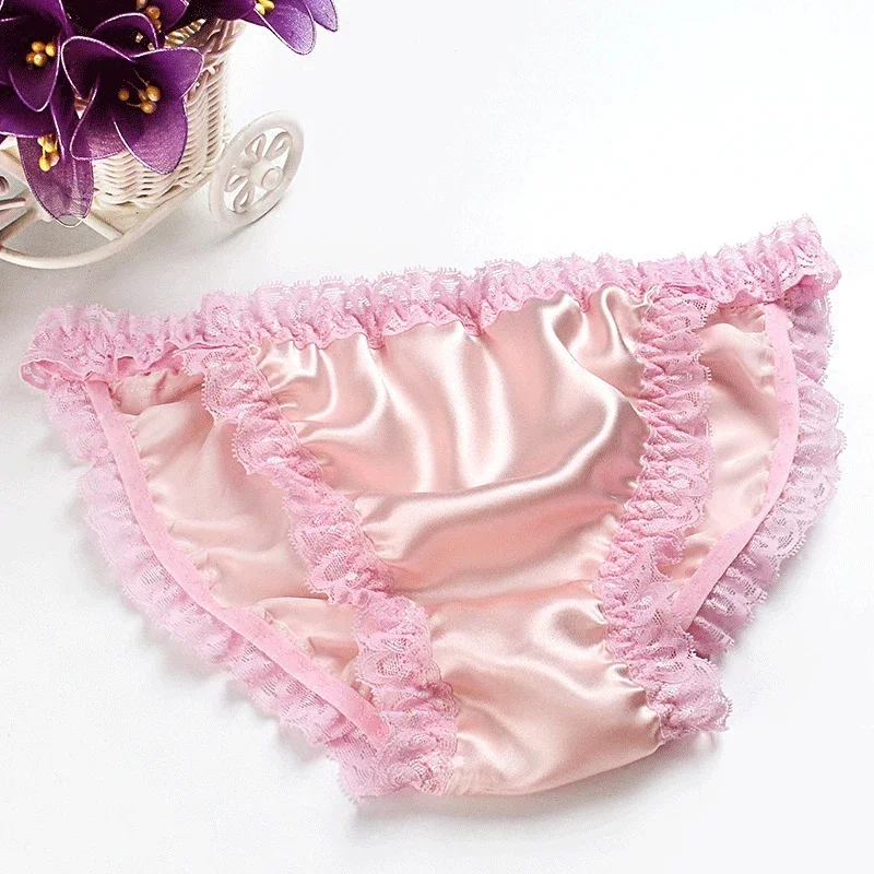 2pcs/lot Lace bikini 100% silk panties sexy breathable mulberry silk lady briefs comfortable low waist