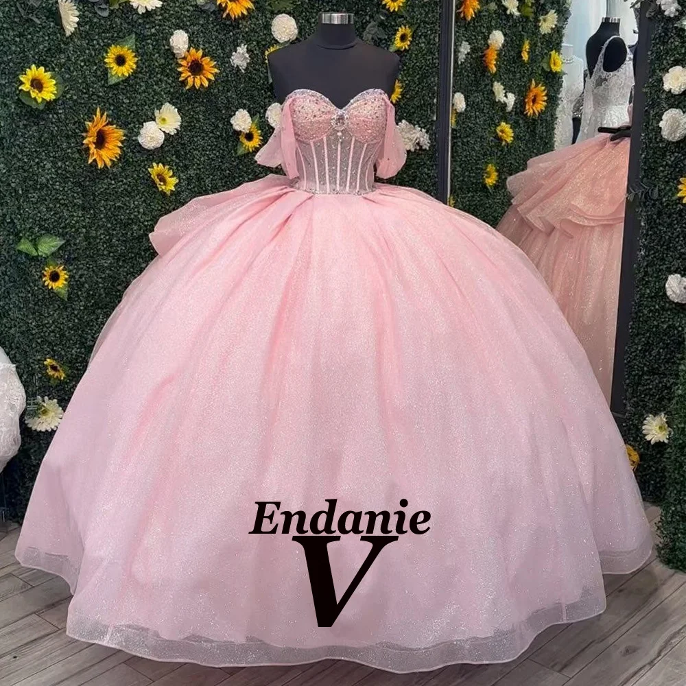 Vendanie atractivo vestido De fiesta De princesa con hombros descubiertos lentejuelas diamantes De imitación drapeados Vestidos De 15 Quinceañera Envío Directo