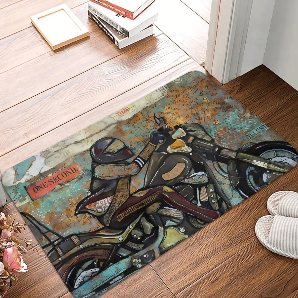 Motorcycle Cartoon Non-slip Doormat Drive By Bath Bedroom Mat Outdoor Carpet Home Modern Decor