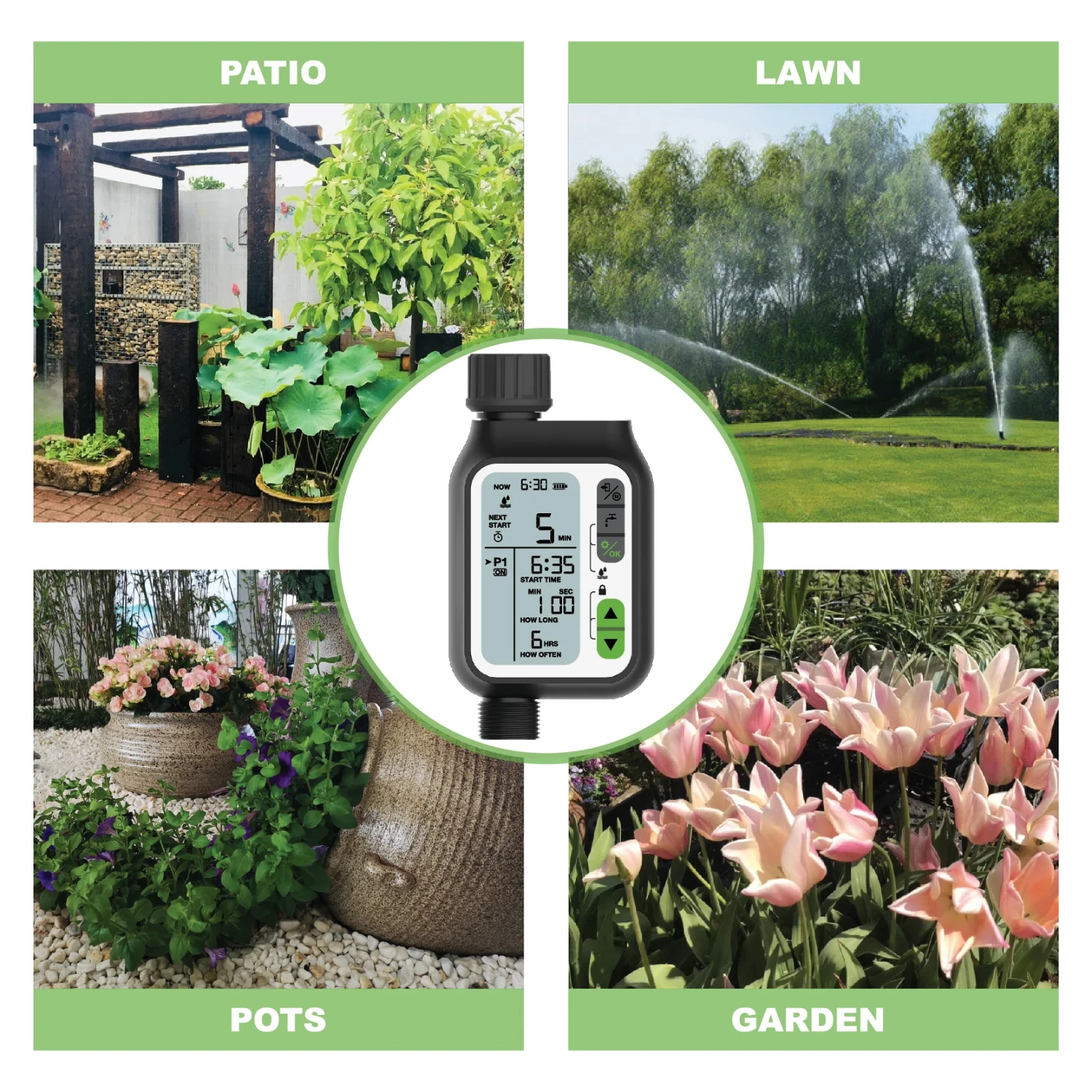 Smart All Season Outdoor Irrigation Water Timer for Garden Drip Accessories and Sprinkler Timer Program with Settable Rain Senso